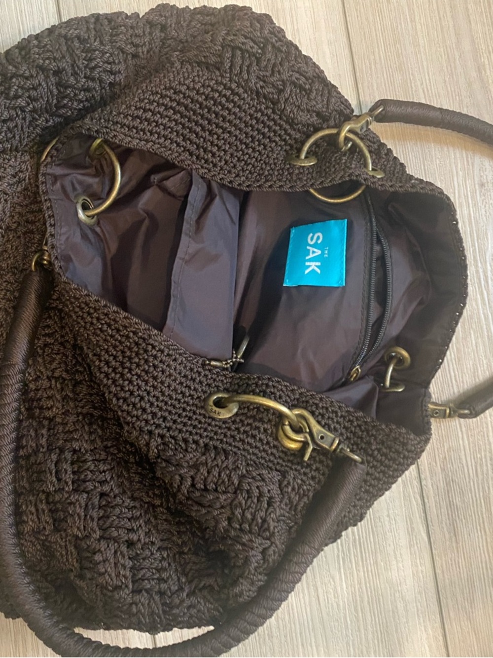 The Sak Dark Brown Crocheted Shoulder Bag